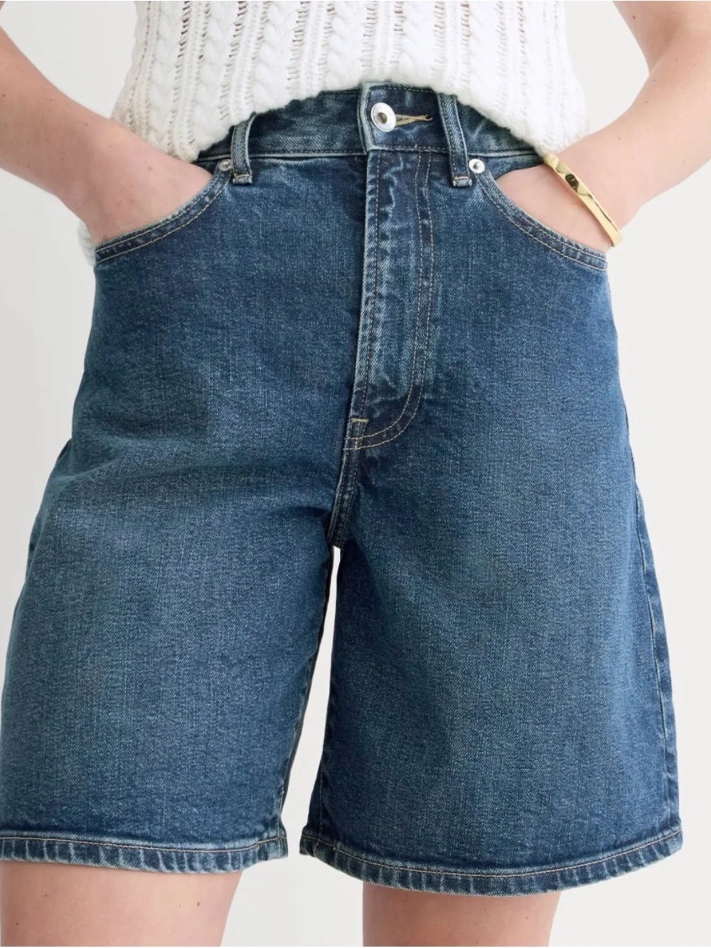 Everlane Long A-Line Denim Shorts - Medium Blue